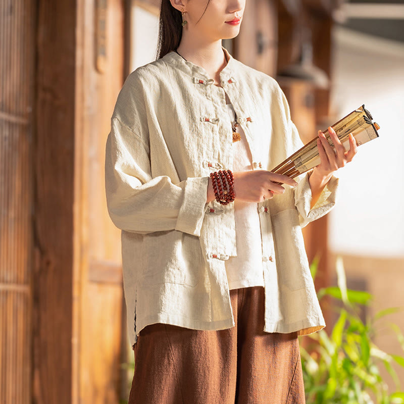 Buddha Stones Frosch-Knopf-Shirt Zen Meditation Top Kleidung Baumwolle Leinen Jacke - image 3