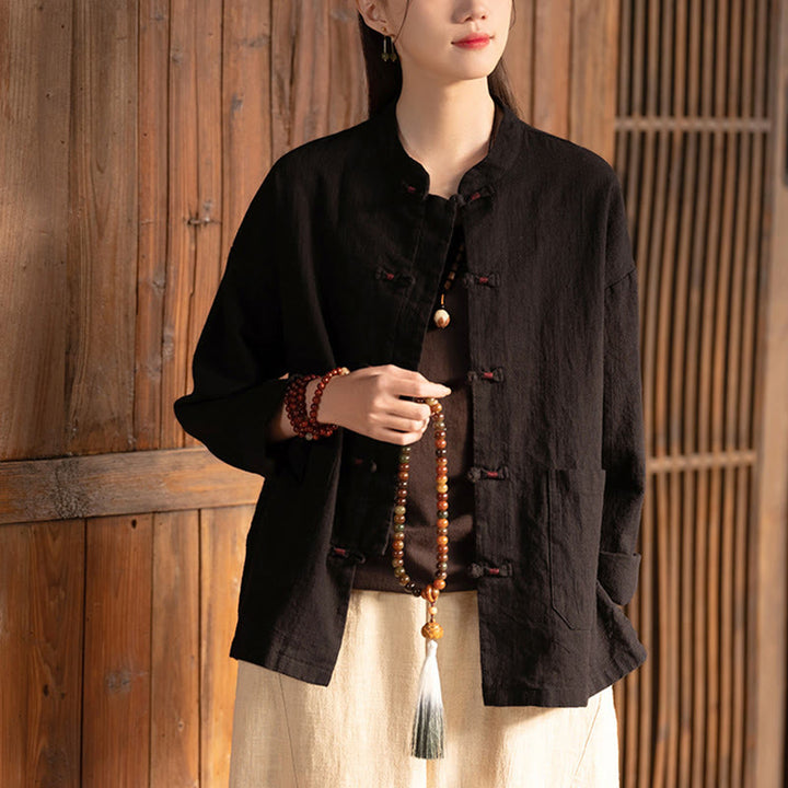 Buddha Stones Frosch-Knopf-Shirt Zen Meditation Top Kleidung Baumwolle Leinen Jacke - image 9