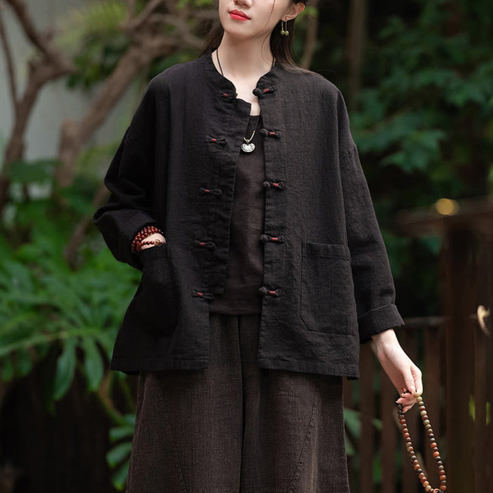 Buddha Stones Frosch-Knopf-Shirt Zen Meditation Top Kleidung Baumwolle Leinen Jacke - image 13