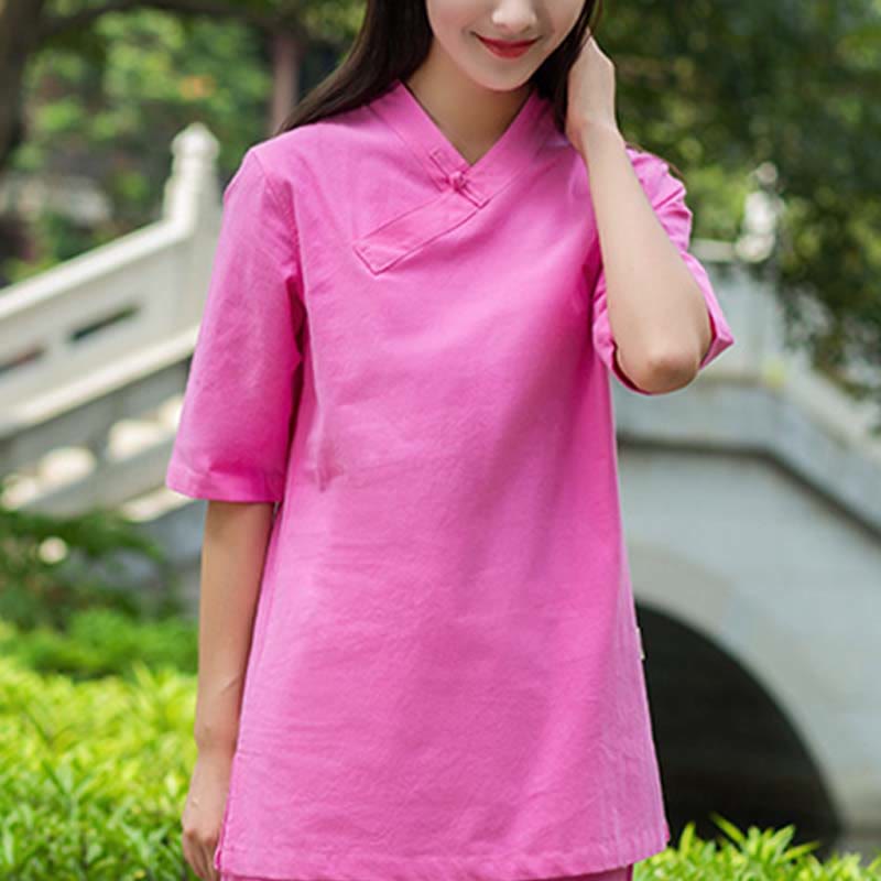 Buddha Stones 2-teiliges Set mit halblangen Ärmeln und V-Ausschnitt, Hemd, Oberteil und Hose, Meditation, Zen, Tai Chi, Leinenkleidung für Damen - image 16