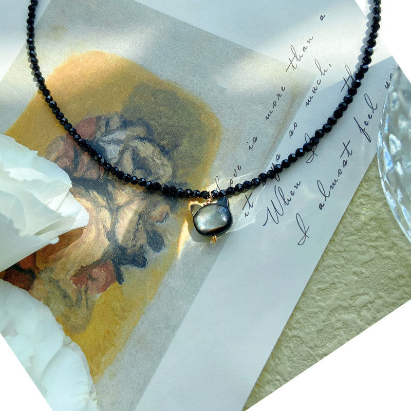 Buddha Stones Schwarzer Spinell Süße Katze Motivierende Choker Halskette - image 3