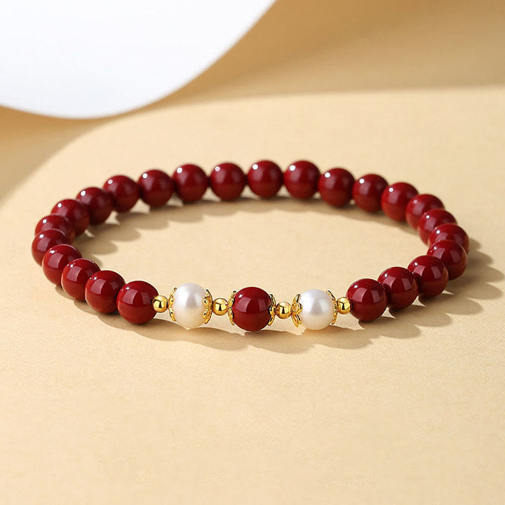 Buddha Stones 925 Sterling Silber Natürliche Zinnoberperle Segensschmuckset mit Halskette, Anhänger, Armband und Ohrringen - image 3