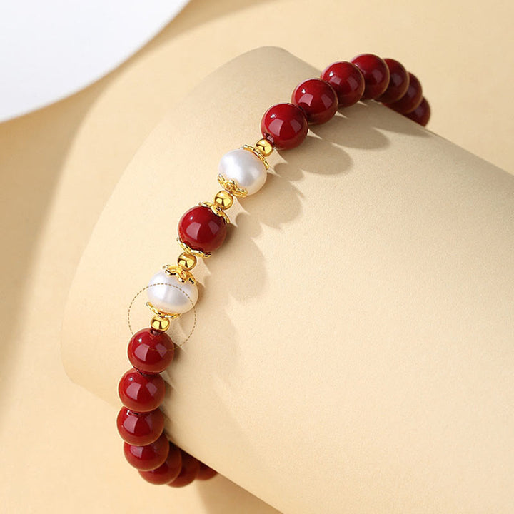 Buddha Stones 925 Sterling Silber Natürliche Zinnoberperle Segensschmuckset mit Halskette, Anhänger, Armband und Ohrringen - image 2