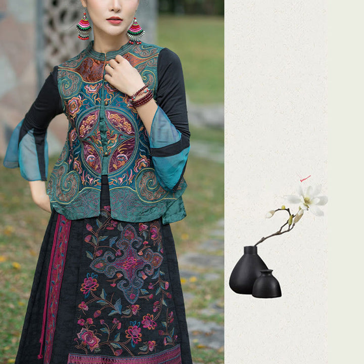 Ärmellose Weste mit Buddha-Steinen im Vintage-Stil, Blumen-Stickerei, Tang-Anzug-Design - image 7