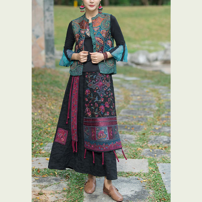 Ärmellose Weste mit Buddha-Steinen im Vintage-Stil, Blumen-Stickerei, Tang-Anzug-Design - image 4