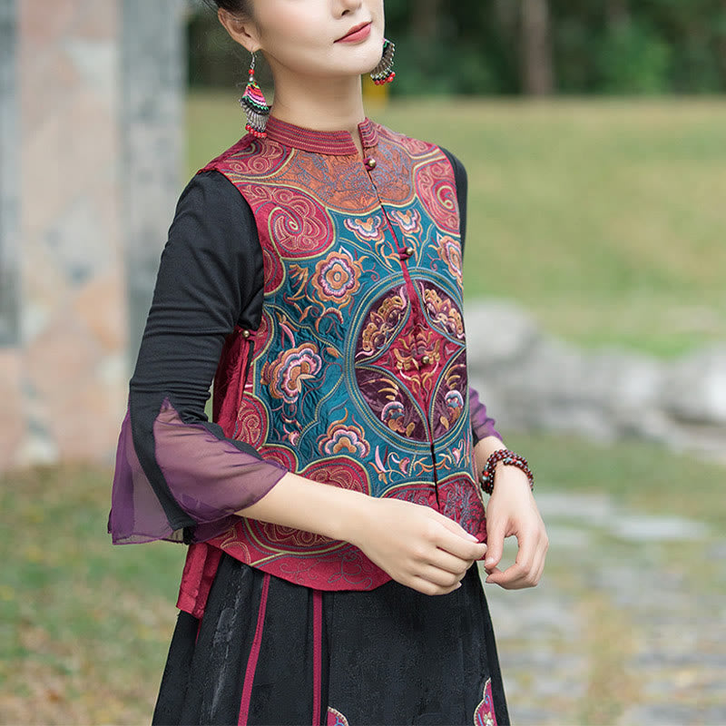 Ärmellose Weste mit Buddha-Steinen im Vintage-Stil, Blumen-Stickerei, Tang-Anzug-Design - image 18