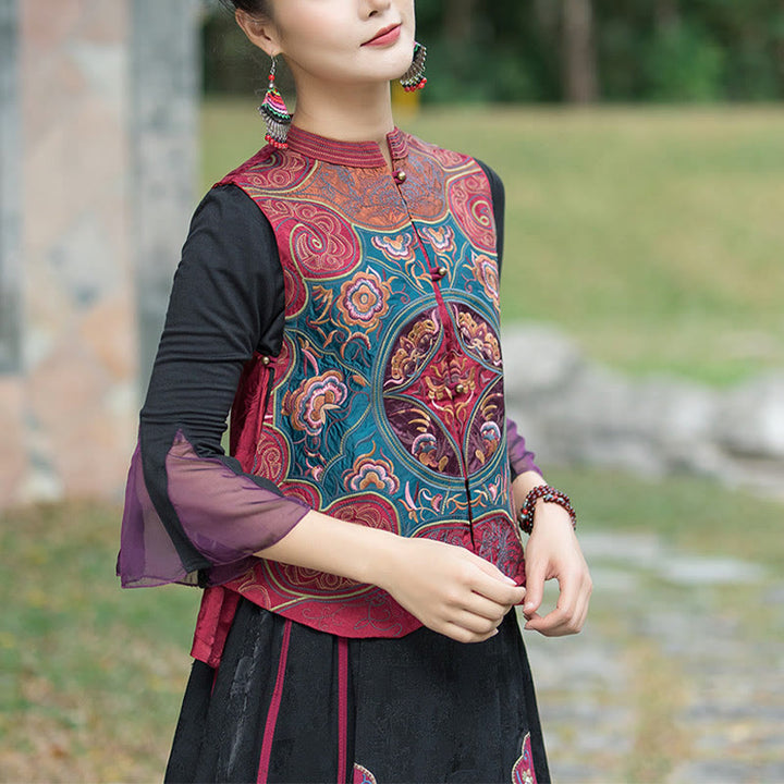 Ärmellose Weste mit Buddha-Steinen im Vintage-Stil, Blumen-Stickerei, Tang-Anzug-Design - image 18