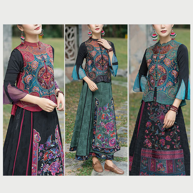 Ärmellose Weste mit Buddha-Steinen im Vintage-Stil, Blumen-Stickerei, Tang-Anzug-Design - image 29