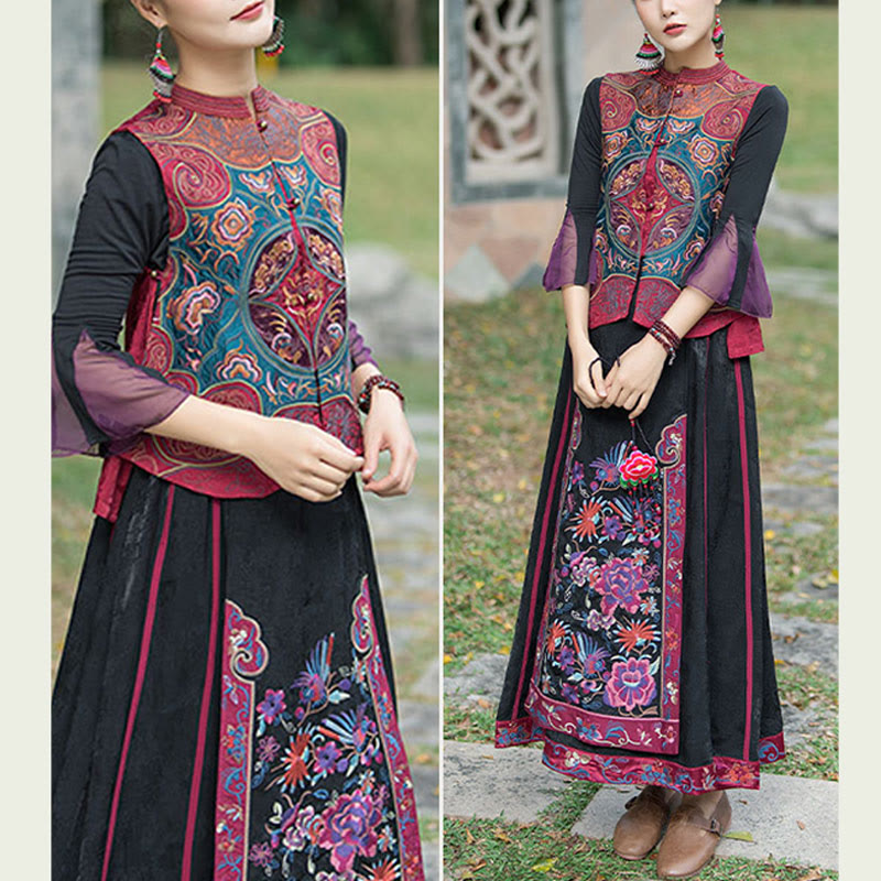 Ärmellose Weste mit Buddha-Steinen im Vintage-Stil, Blumen-Stickerei, Tang-Anzug-Design - image 21