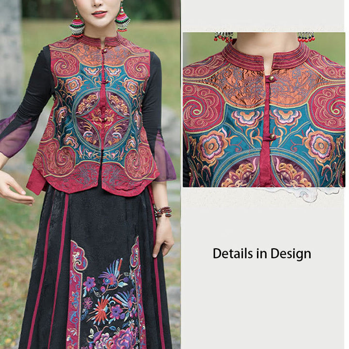 Ärmellose Weste mit Buddha-Steinen im Vintage-Stil, Blumen-Stickerei, Tang-Anzug-Design - image 25