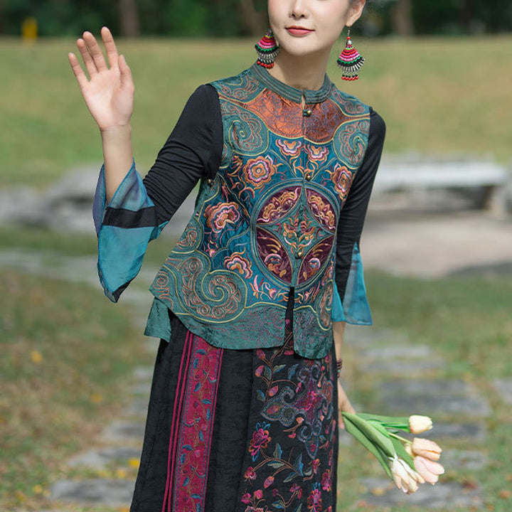 Ärmellose Weste mit Buddha-Steinen im Vintage-Stil, Blumen-Stickerei, Tang-Anzug-Design - image 5