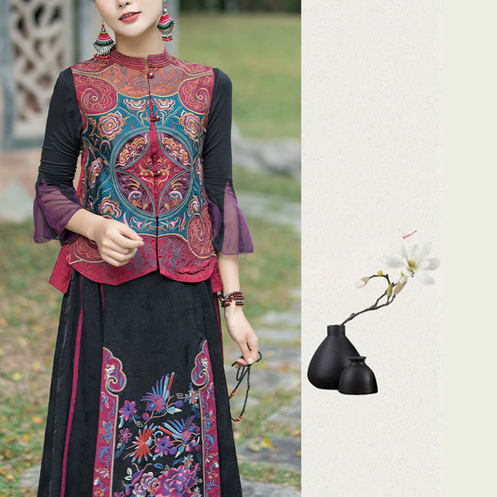 Ärmellose Weste mit Buddha-Steinen im Vintage-Stil, Blumen-Stickerei, Tang-Anzug-Design - image 27