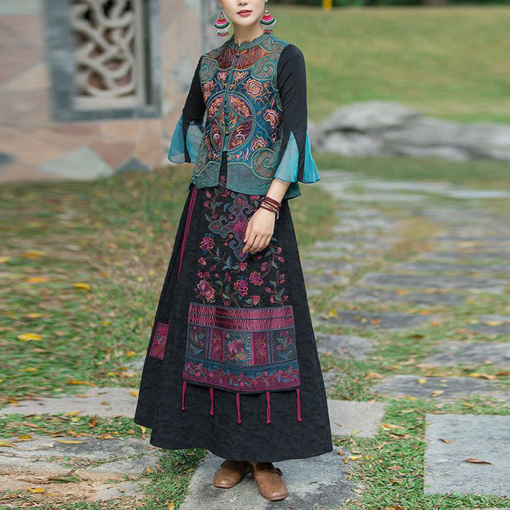 Ärmellose Weste mit Buddha-Steinen im Vintage-Stil, Blumen-Stickerei, Tang-Anzug-Design - image 2