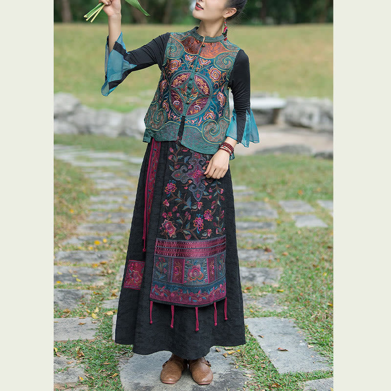 Ärmellose Weste mit Buddha-Steinen im Vintage-Stil, Blumen-Stickerei, Tang-Anzug-Design - image 3