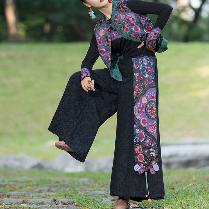 Buddha-Steine, Frosch-Knopf-Stickerei, Blumen, Baumwolle, Leinen, Tang-Anzug, ärmellose Weste - image 7