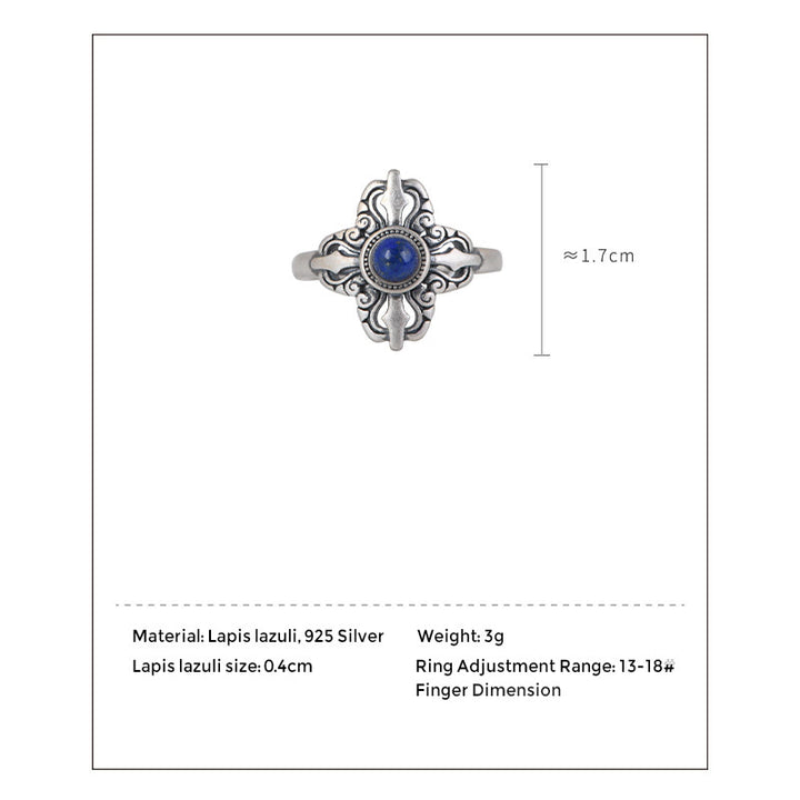 Buddha Stones Tibet 925 Sterling Silber Natürlicher Lazurit Positiv Verstellbarer Ring - image 8