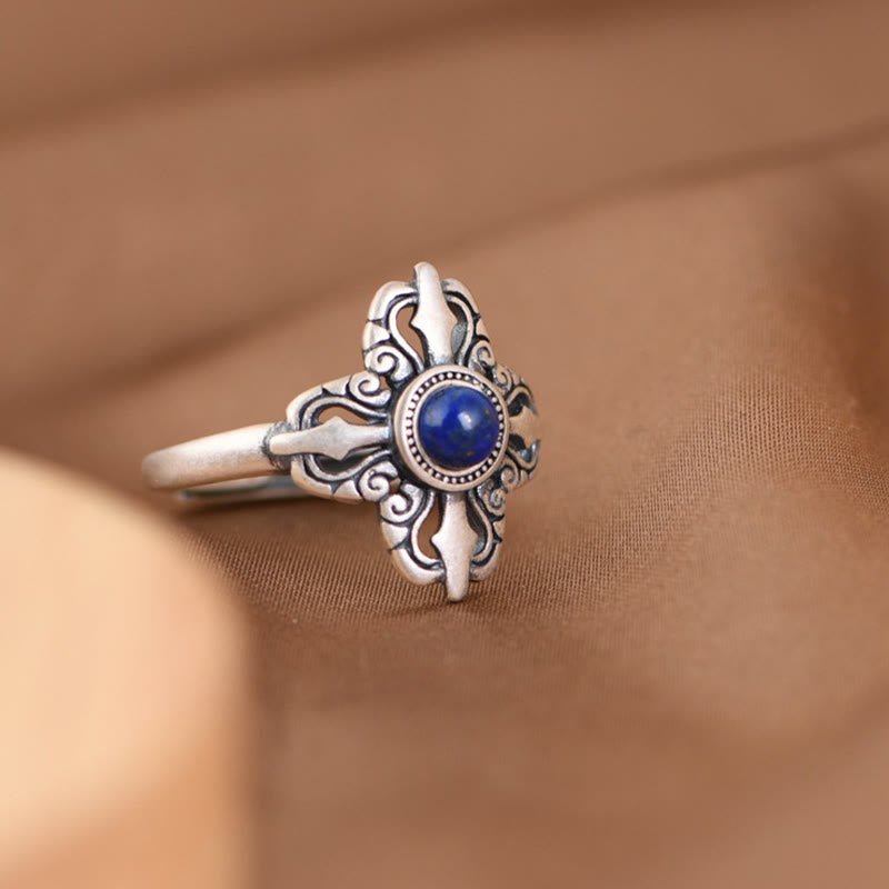 Buddha Stones Tibet 925 Sterling Silber Natürlicher Lazurit Positiv Verstellbarer Ring - image 3