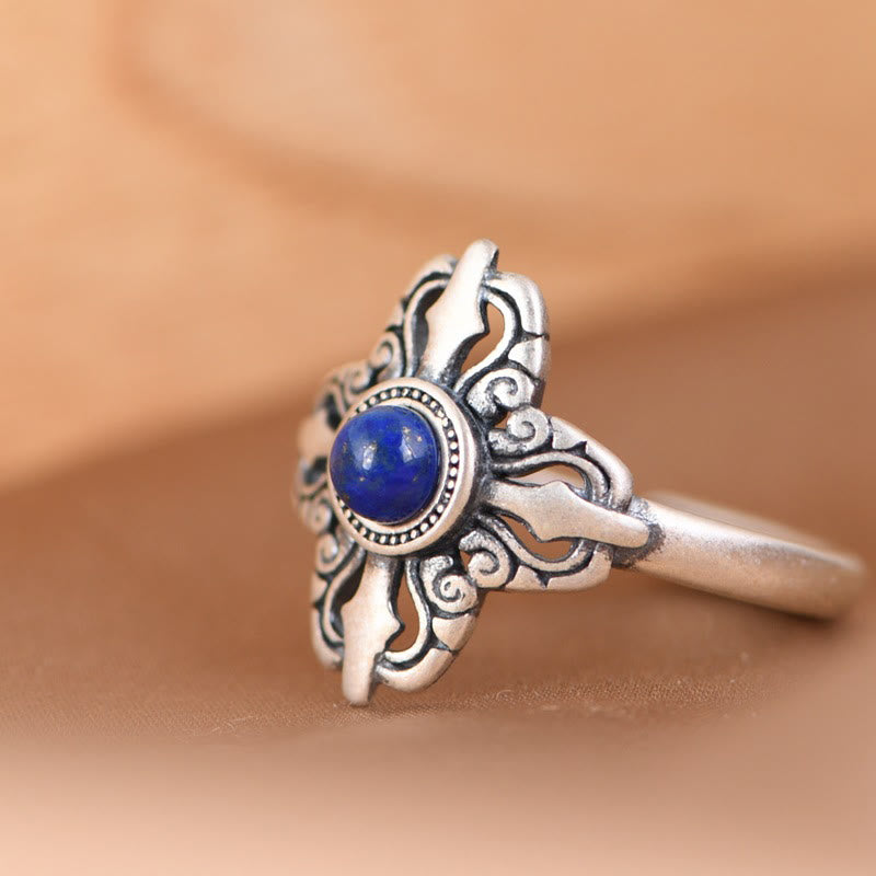 Buddha Stones Tibet 925 Sterling Silber Natürlicher Lazurit Positiv Verstellbarer Ring - image 2