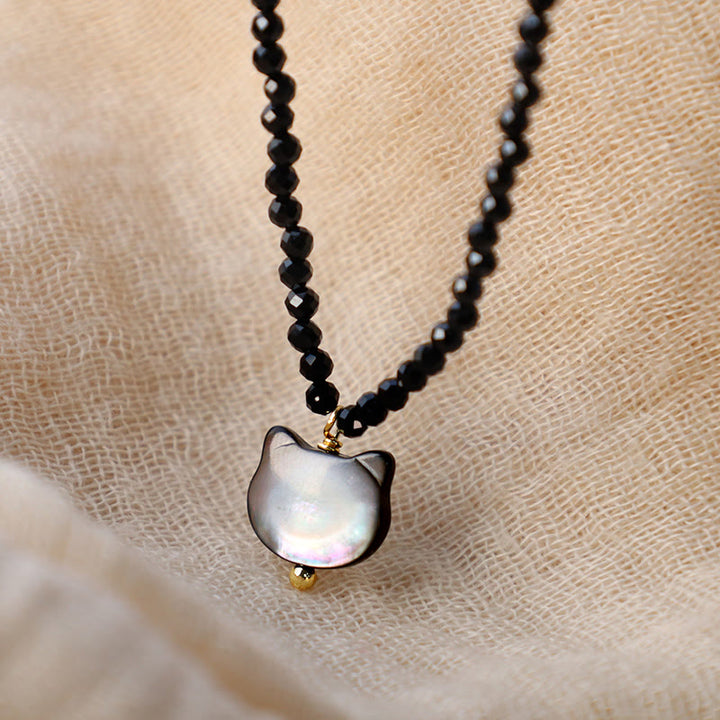Buddha Stones Schwarzer Spinell Süße Katze Motivierende Choker Halskette - image 5