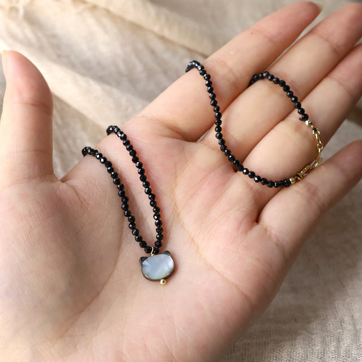 Buddha Stones Schwarzer Spinell Süße Katze Motivierende Choker Halskette - image 13