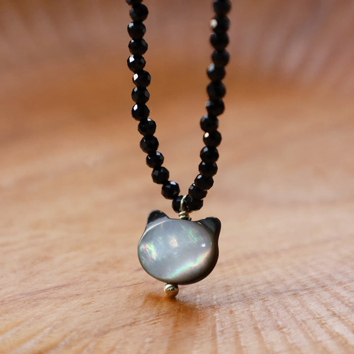 Buddha Stones Schwarzer Spinell Süße Katze Motivierende Choker Halskette - image 2