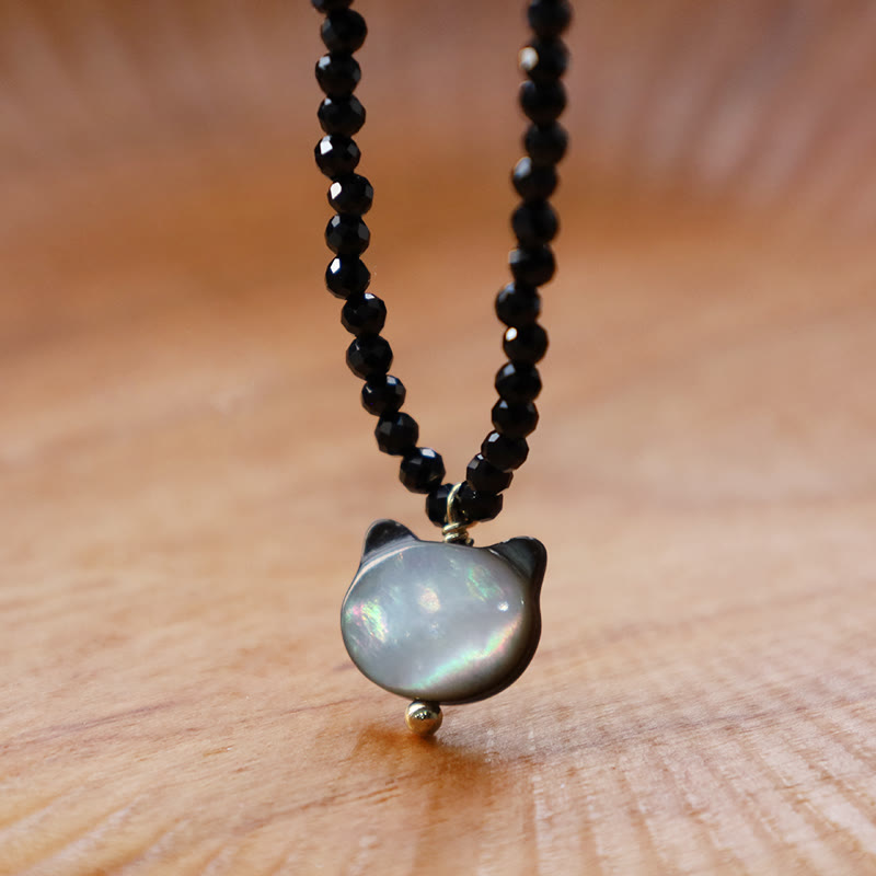 Buddha Stones Schwarzer Spinell Süße Katze Motivierende Choker Halskette - image 2