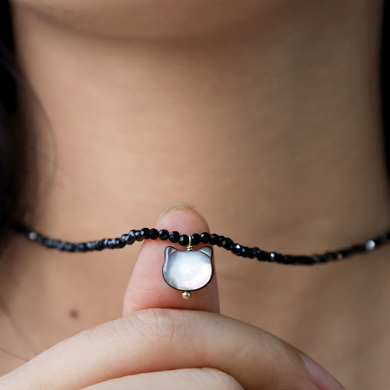 Buddha Stones Schwarzer Spinell Süße Katze Motivierende Choker Halskette - image 10