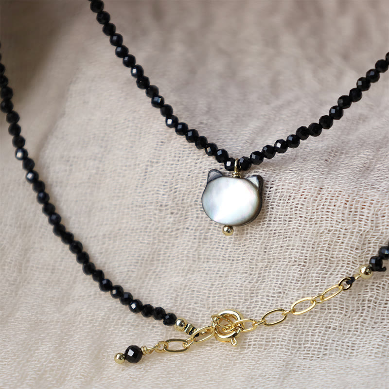 Buddha Stones Schwarzer Spinell Süße Katze Motivierende Choker Halskette - image 7