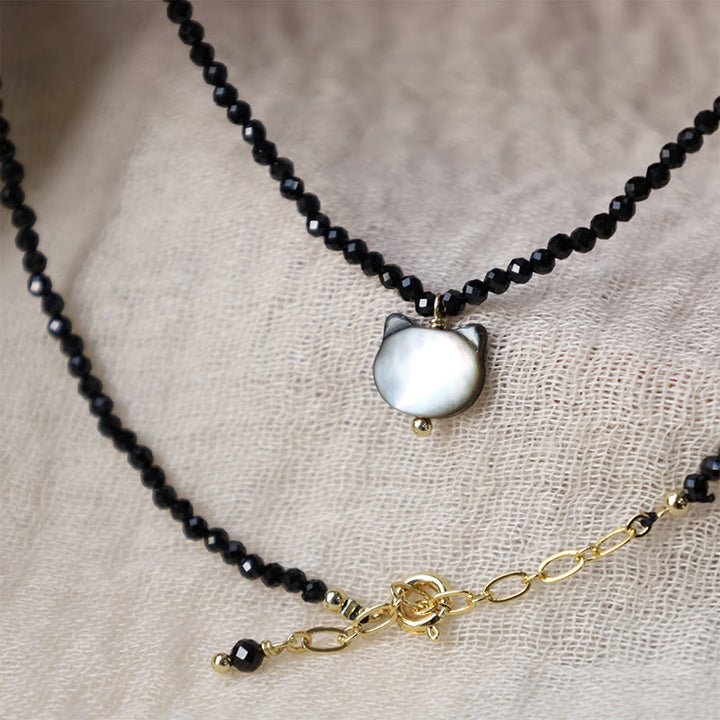 Buddha Stones Schwarzer Spinell Süße Katze Motivierende Choker Halskette - image 7