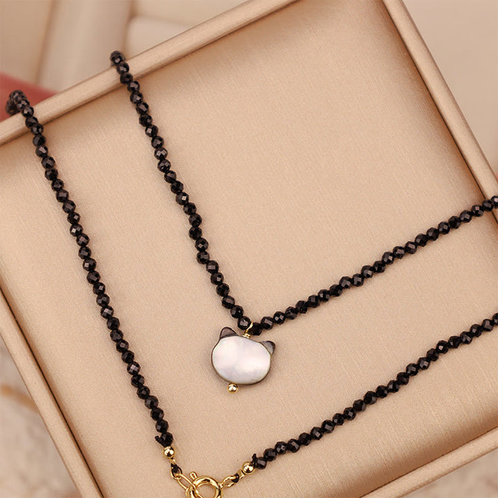 Buddha Stones Schwarzer Spinell Süße Katze Motivierende Choker Halskette - image 12