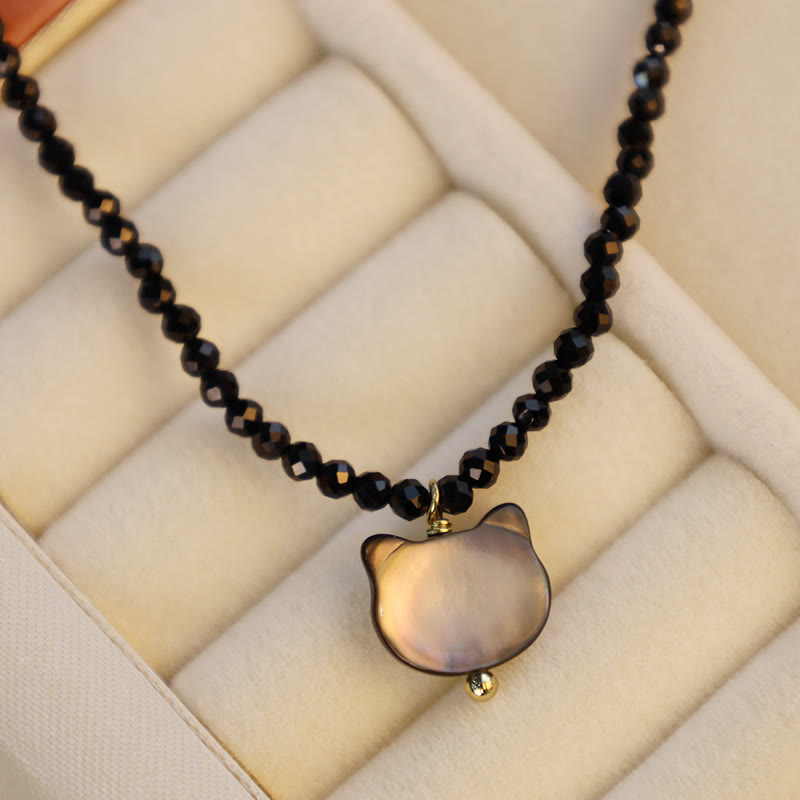 Buddha Stones Schwarzer Spinell Süße Katze Motivierende Choker Halskette - image 1