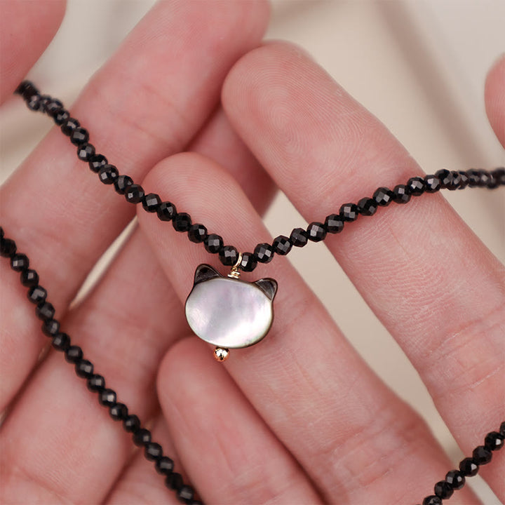 Buddha Stones Schwarzer Spinell Süße Katze Motivierende Choker Halskette - image 8