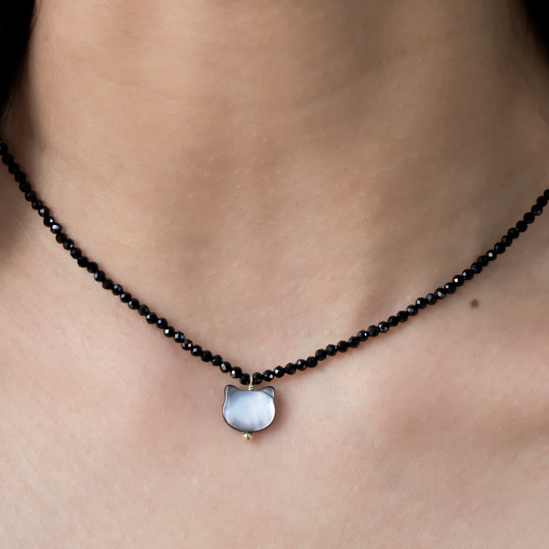 Buddha Stones Schwarzer Spinell Süße Katze Motivierende Choker Halskette - image 9