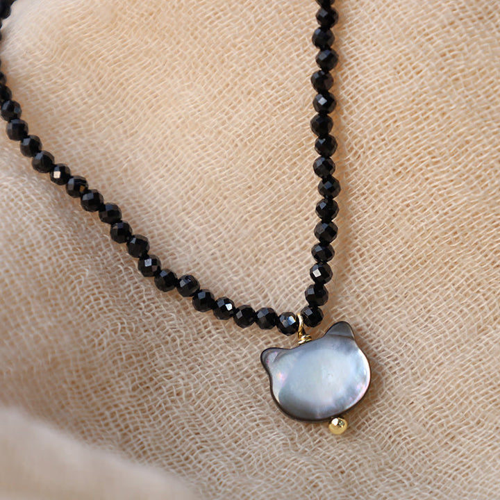 Buddha Stones Schwarzer Spinell Süße Katze Motivierende Choker Halskette - image 6