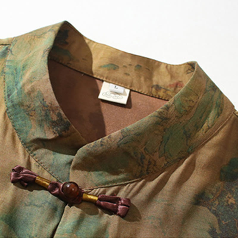 Buddha-Steine-Landschaft, chinesisches Drachenmuster, chinesisches Dreiviertelärmel-Shirt für Herren - image 9