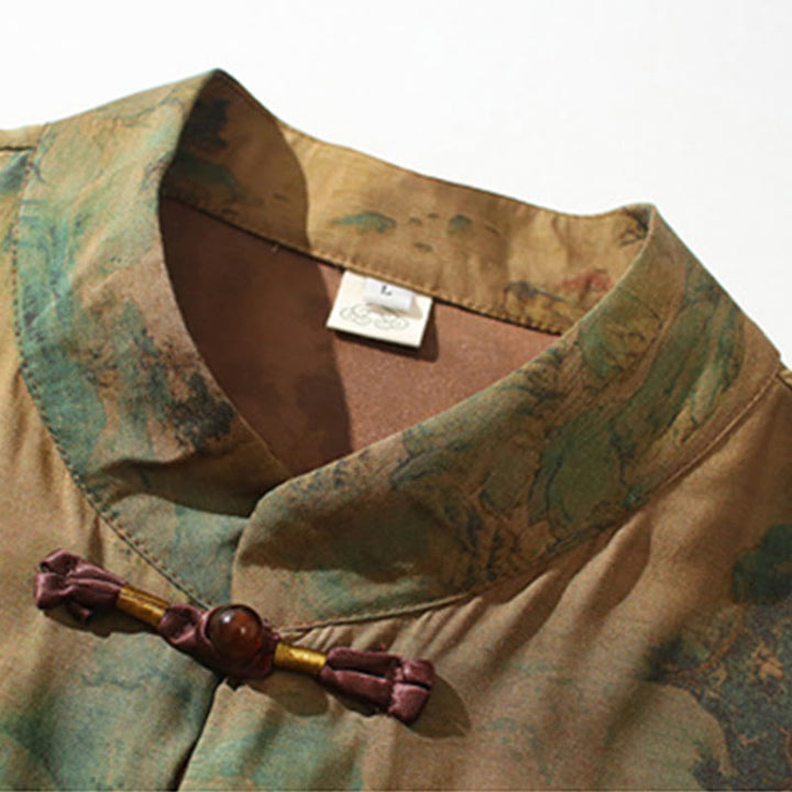 Buddha-Steine-Landschaft, chinesisches Drachenmuster, chinesisches Dreiviertelärmel-Shirt für Herren - image 9