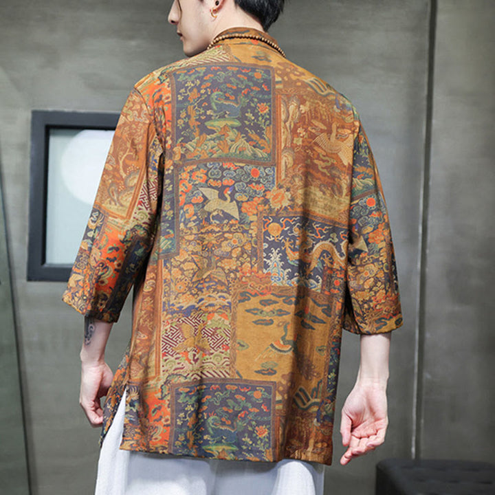 Buddha-Steine-Landschaft, chinesisches Drachenmuster, chinesisches Dreiviertelärmel-Shirt für Herren - image 15