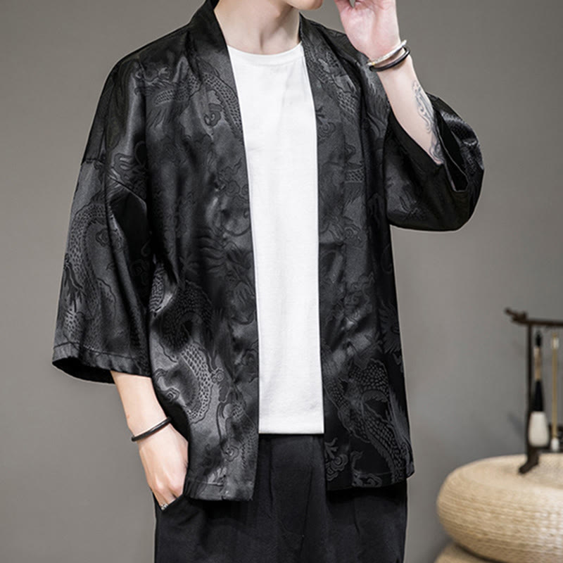 Buddha Stones Chinesischer Drache Offene Vorderseite Jacke Herren Kimono - image 11