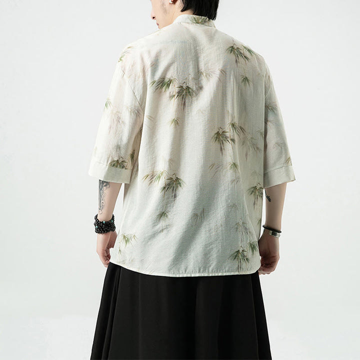 Buddha Stones Grün Gelb Bambus Blätter Druck Halbarm Shirt Herren T-shirt - image 2