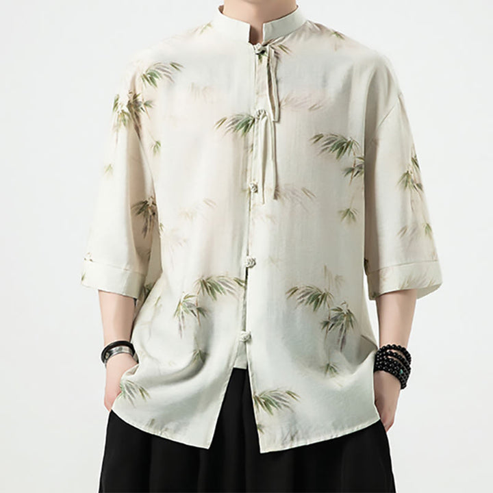 Buddha Stones Grün Gelb Bambus Blätter Druck Halbarm Shirt Herren T-shirt - image 6