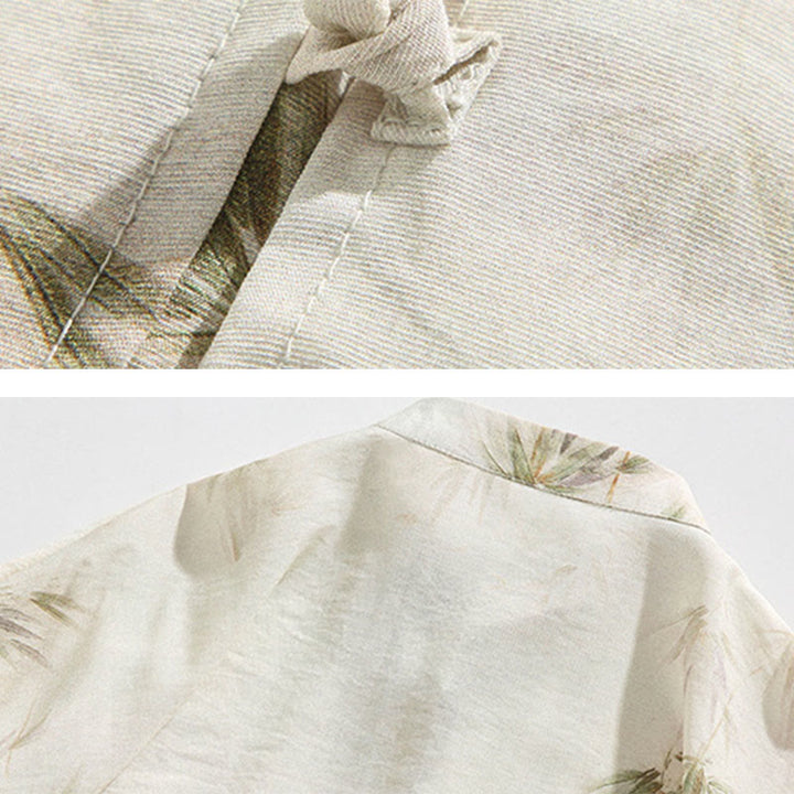 Buddha Stones Grün Gelb Bambus Blätter Druck Halbarm Shirt Herren T-shirt - image 12