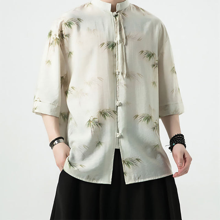 Buddha Stones Grün Gelb Bambus Blätter Druck Halbarm Shirt Herren T-shirt - image 4