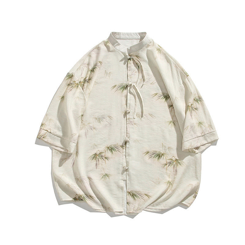 Buddha Stones Grün Gelb Bambus Blätter Druck Halbarm Shirt Herren T-shirt - image 14