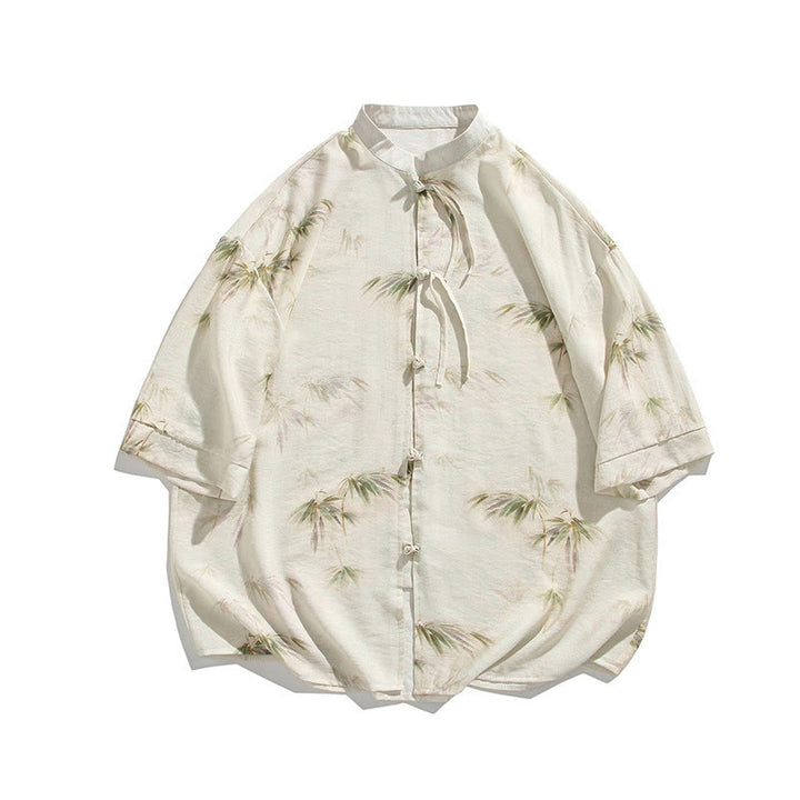 Buddha Stones Grün Gelb Bambus Blätter Druck Halbarm Shirt Herren T-shirt - image 14