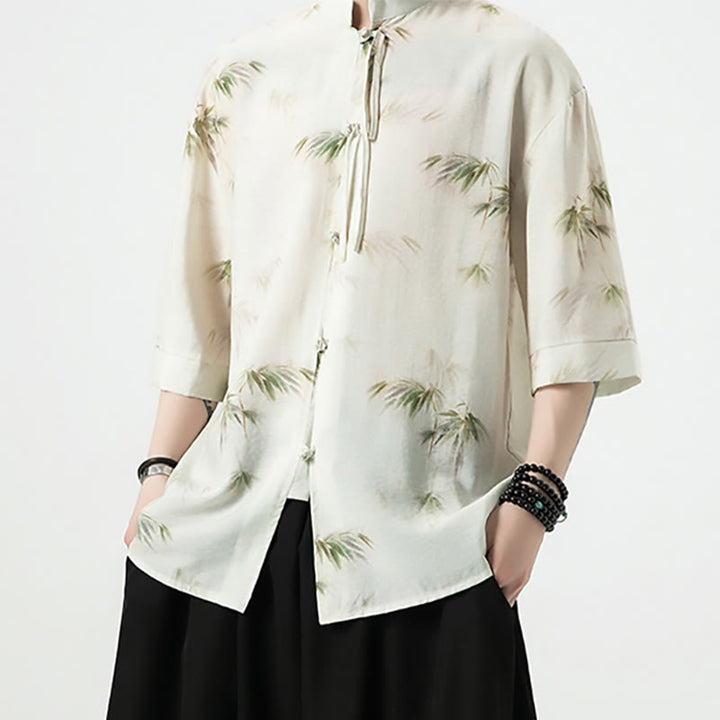 Buddha Stones Grün Gelb Bambus Blätter Druck Halbarm Shirt Herren T-shirt - image 5