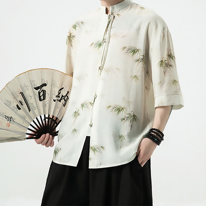 Buddha Stones Grün Gelb Bambus Blätter Druck Halbarm Shirt Herren T-shirt - image 3