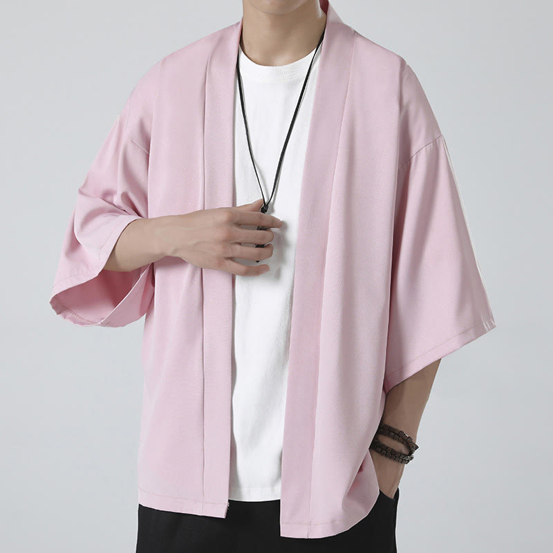 Buddha Stones Einfarbige offene Jacke vorne für Herren Kimono - Pink (nur Jacke) - US/ UK/AU46,EU56 (5XL) - image 18