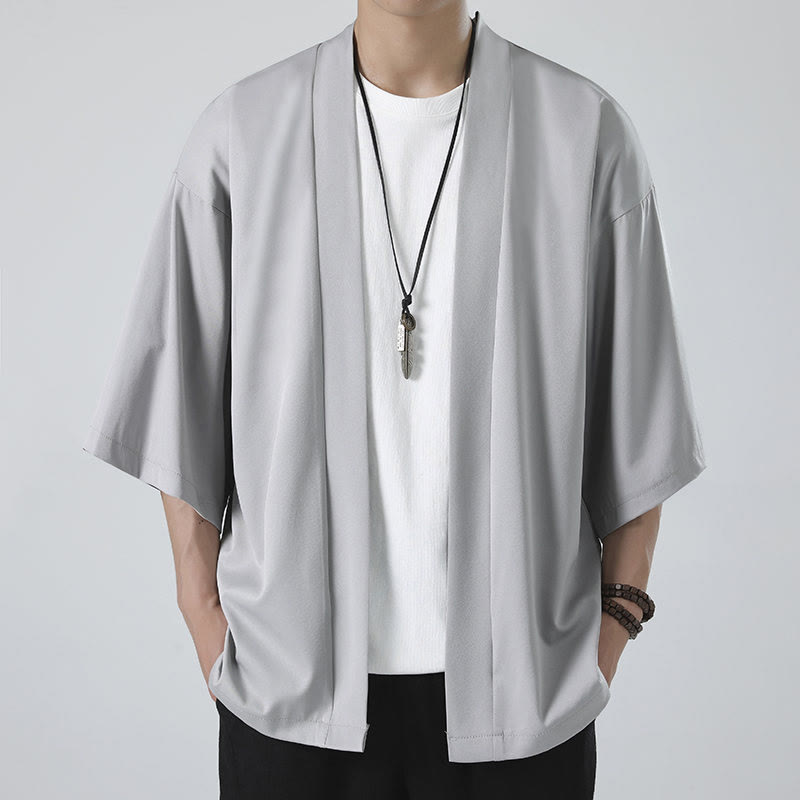 Buddha Stones Einfarbige offene Jacke vorne für Herren Kimono - image 16