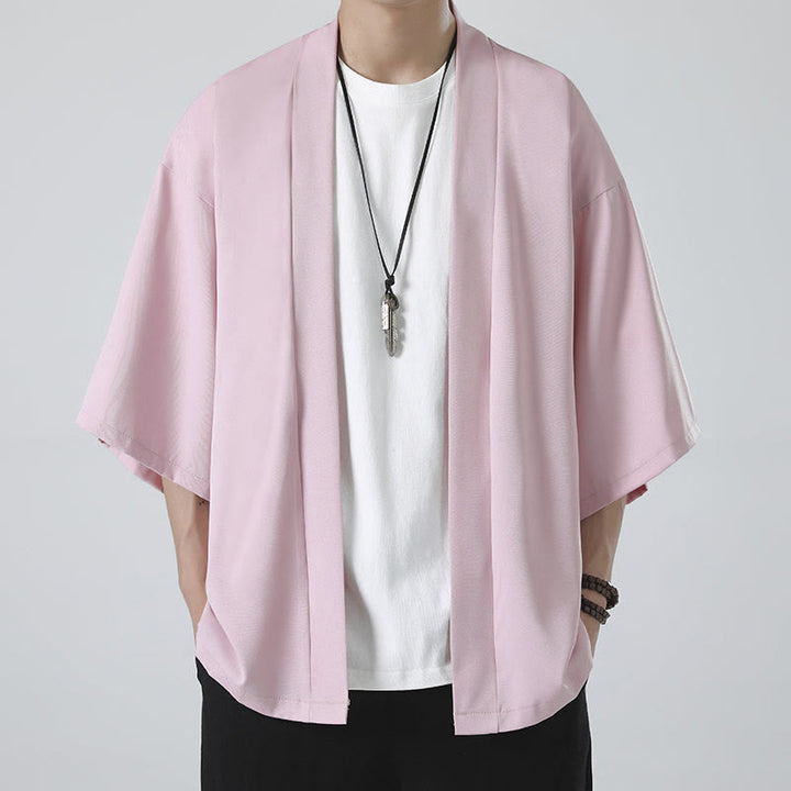Buddha Stones Einfarbige offene Jacke vorne für Herren Kimono - image 19