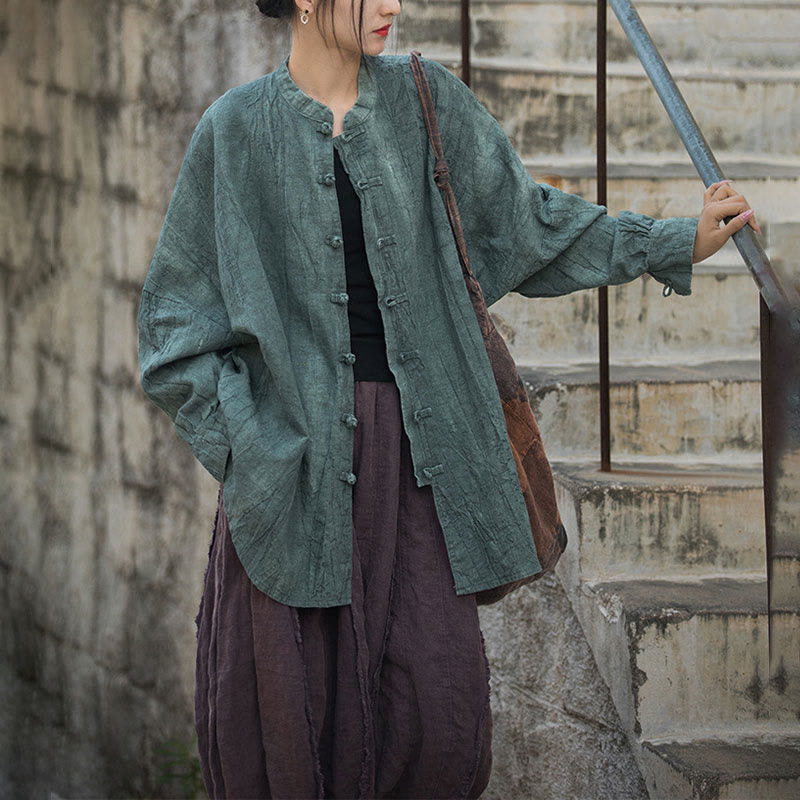 Buddha Stones Batik-Jacke mit Froschknöpfen, langärmelig, Zen-Meditation, offene Vorderseite - image 13